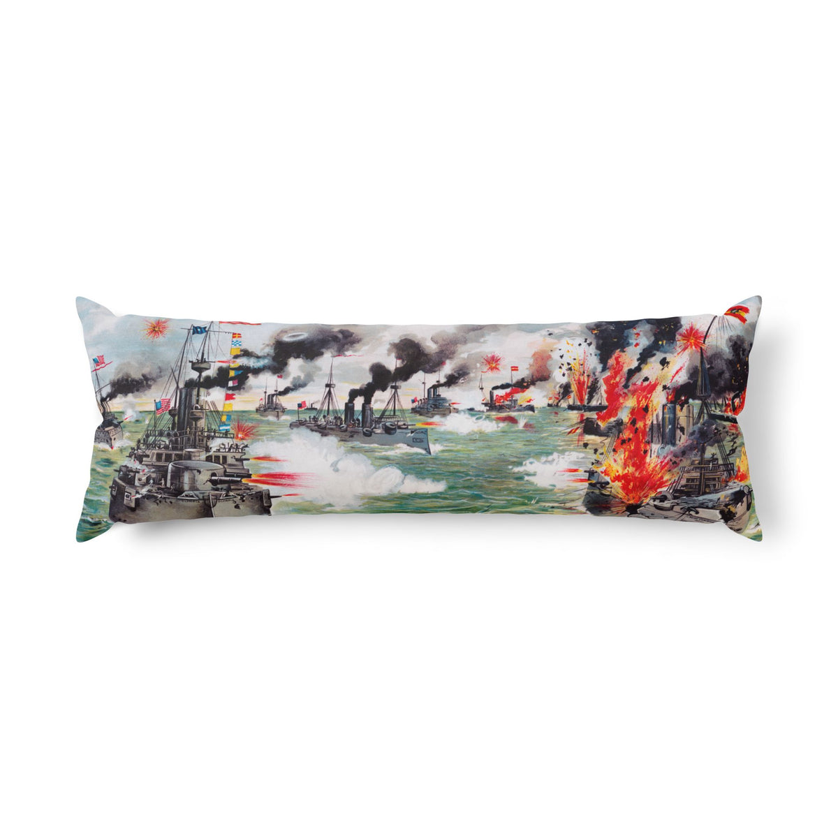 Battle Of Manila Bay And World Map Body Pillow — Vintage Map and Historic Battle Decorative Body Pillow