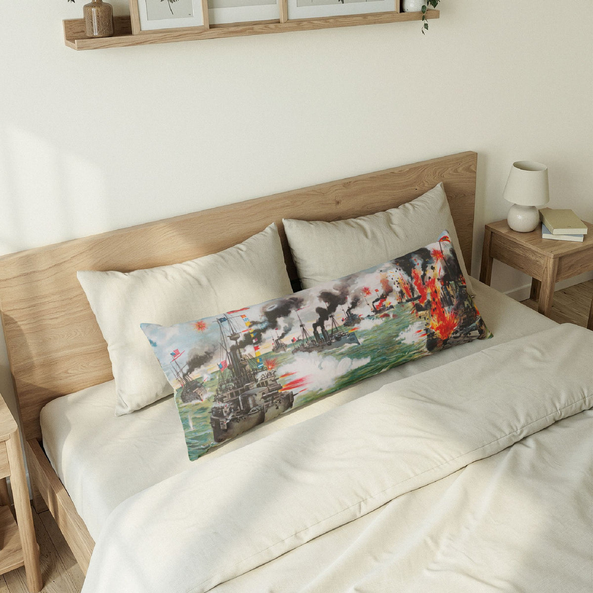 Battle Of Manila Bay And World Map Body Pillow — Vintage Map and Historic Battle Decorative Body Pillow