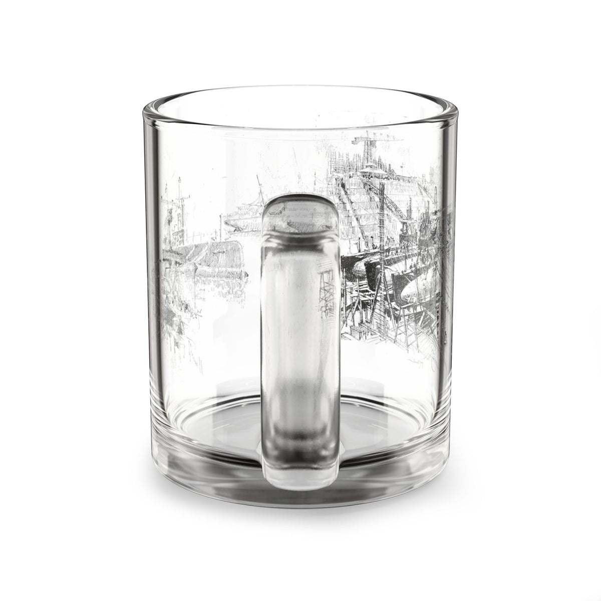 Dry Dock Days — Vintage Shipyard Sketch 10oz Glass Coffee Mug