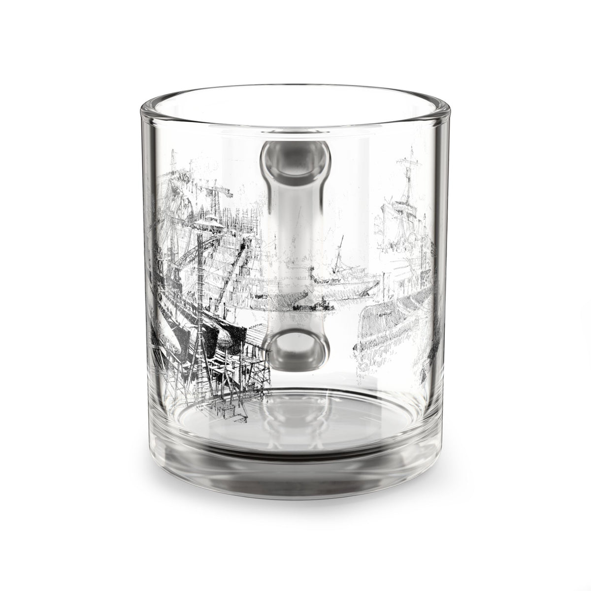 Dry Dock Days — Vintage Shipyard Sketch 10oz Glass Coffee Mug